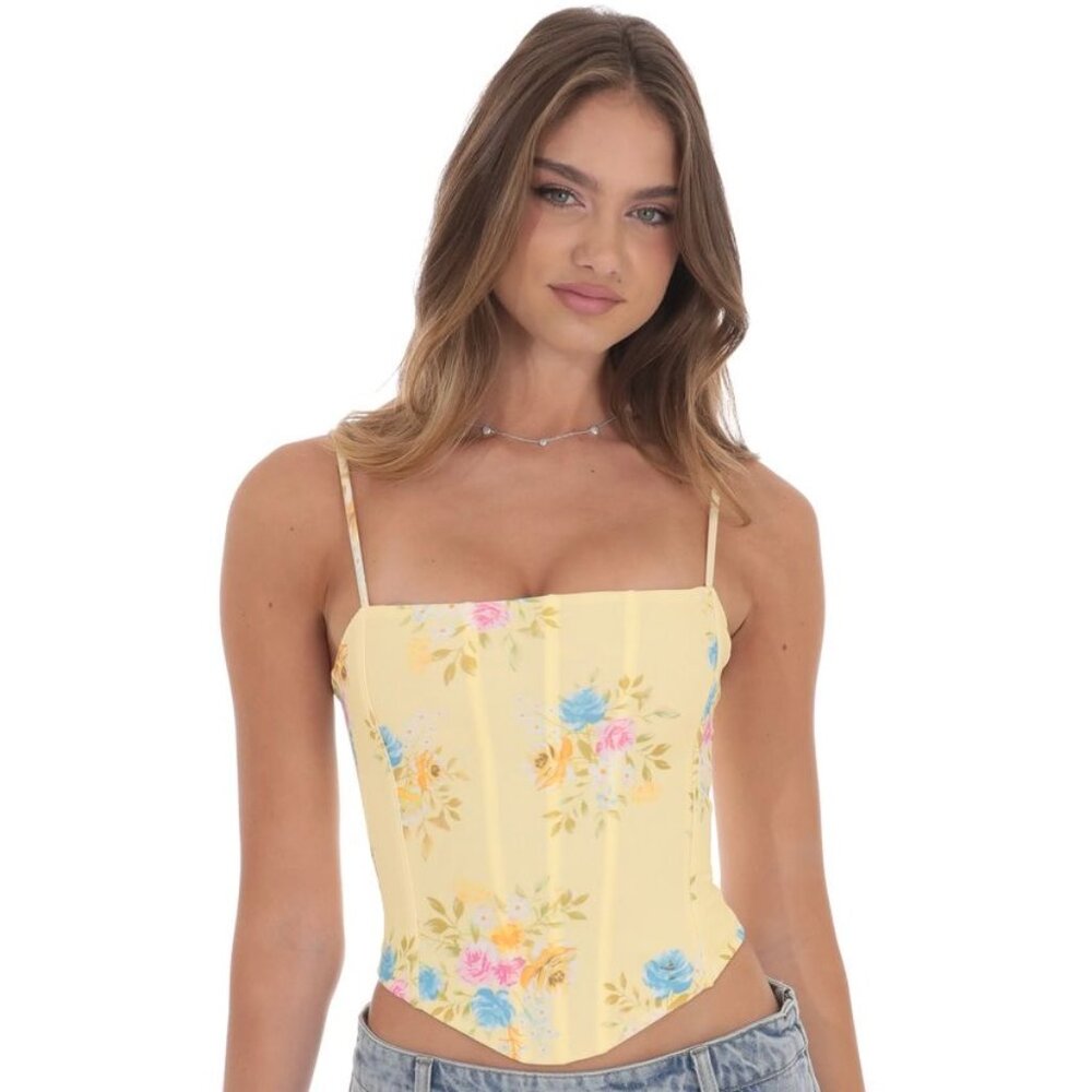 LUCY IN THE SKY YELLOW FLORAL CORSET TOP - Picture 1 of 3
